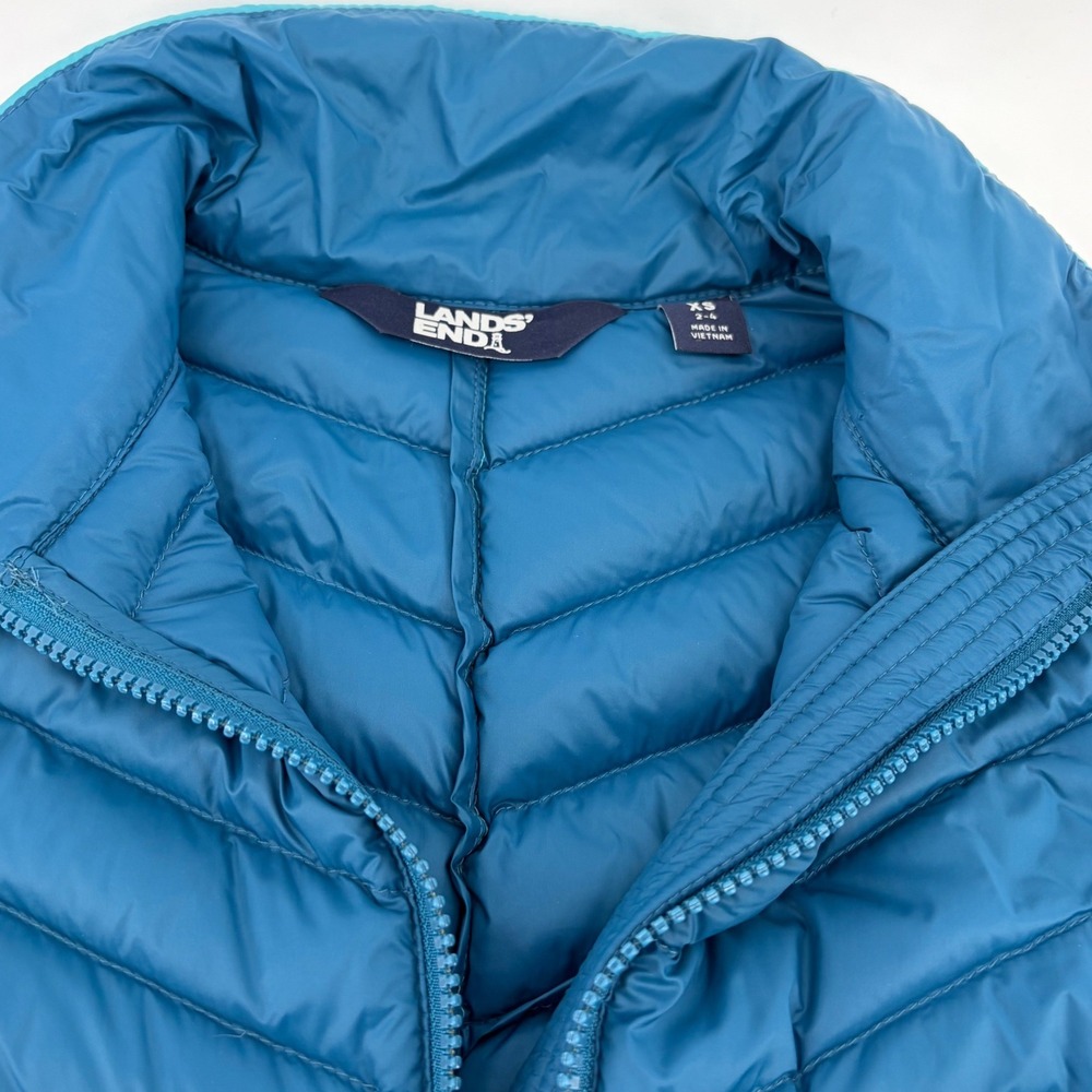 Lands' End‎ Womens XS Down Puffer Vest Blue Chevron Full Zip Outerwear NWOT - Picture 4 of 8